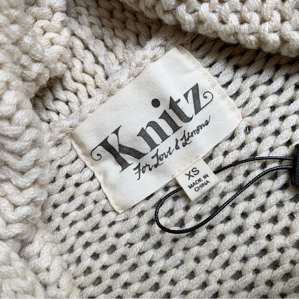 For Love and Lemons Knitz Denver Cardigan Sweater Chunky Knit Fringe Ivory - Picture 14 of 16